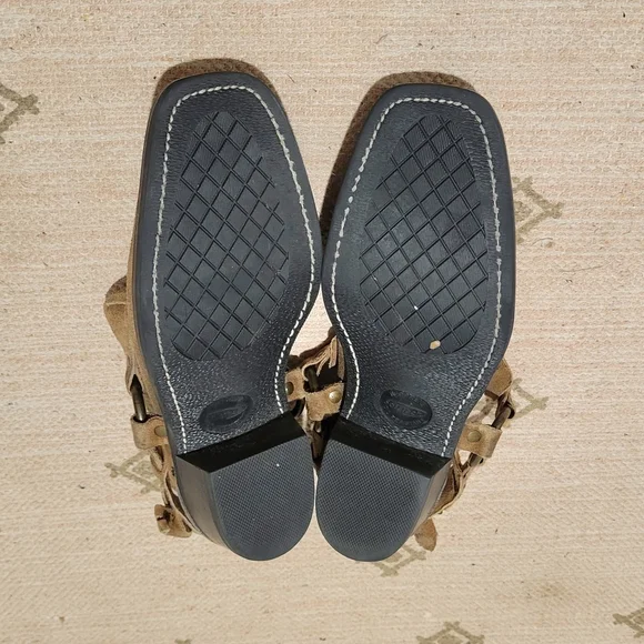 Frye Tan Leather Mules with Buckle Detail - Picture 6 of 8